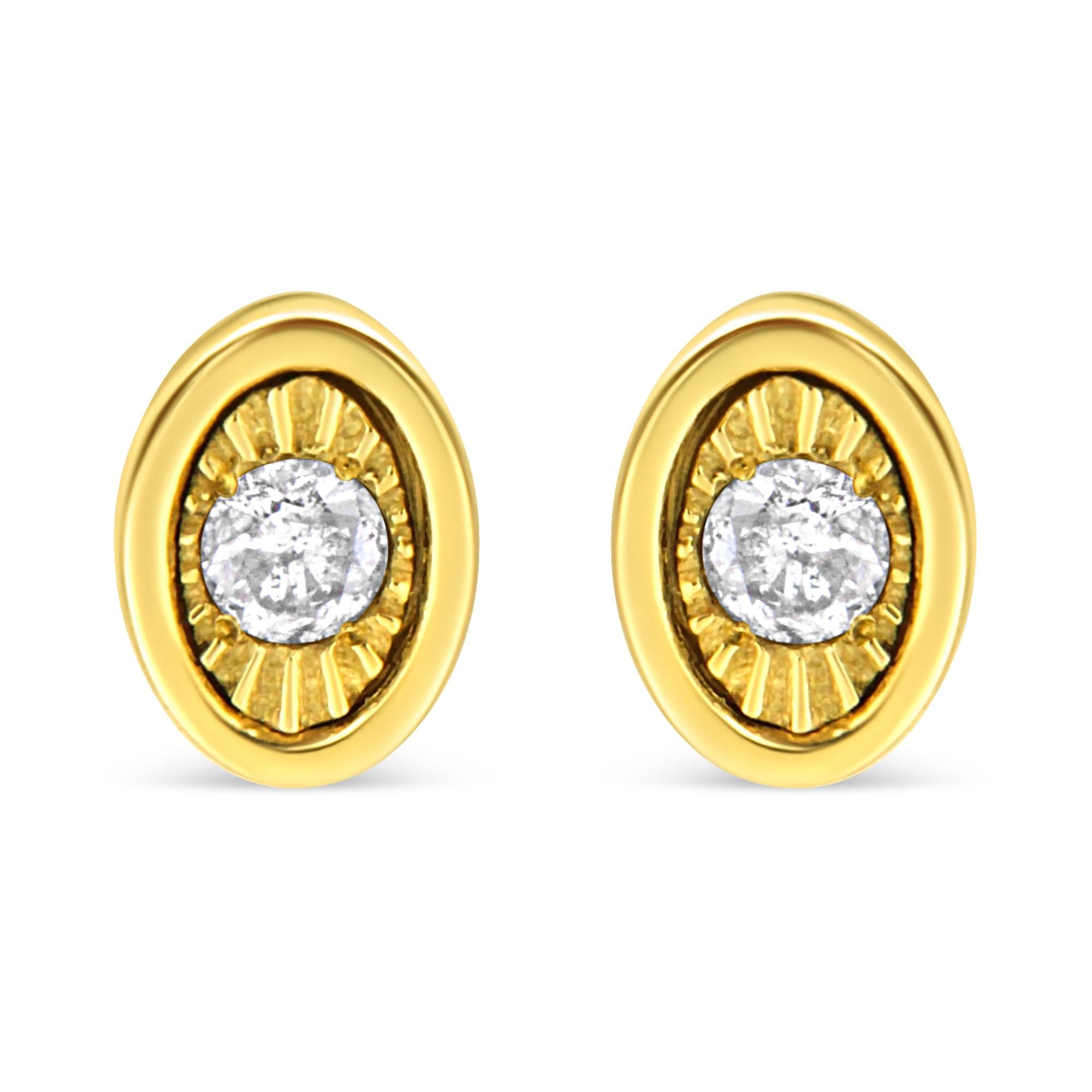 10K Yellow Gold Plated .925 Sterling Silver 1/10 Cttw Miracle-Set Diamond Stud Earrings - Choice of Shapes