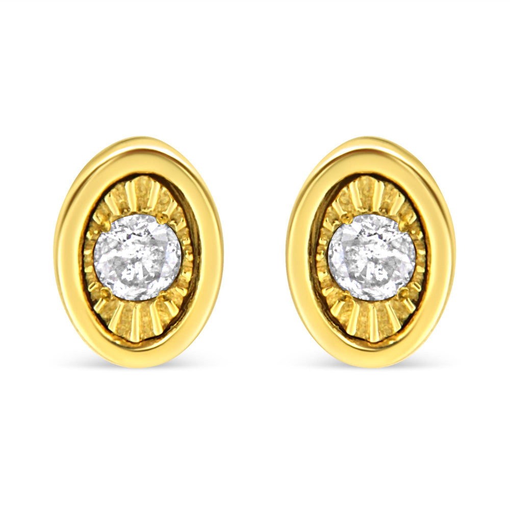 10K Yellow Gold Plated .925 Sterling Silver 1/10 Cttw Miracle-Set Diamond Stud Earrings - Choice of Shapes