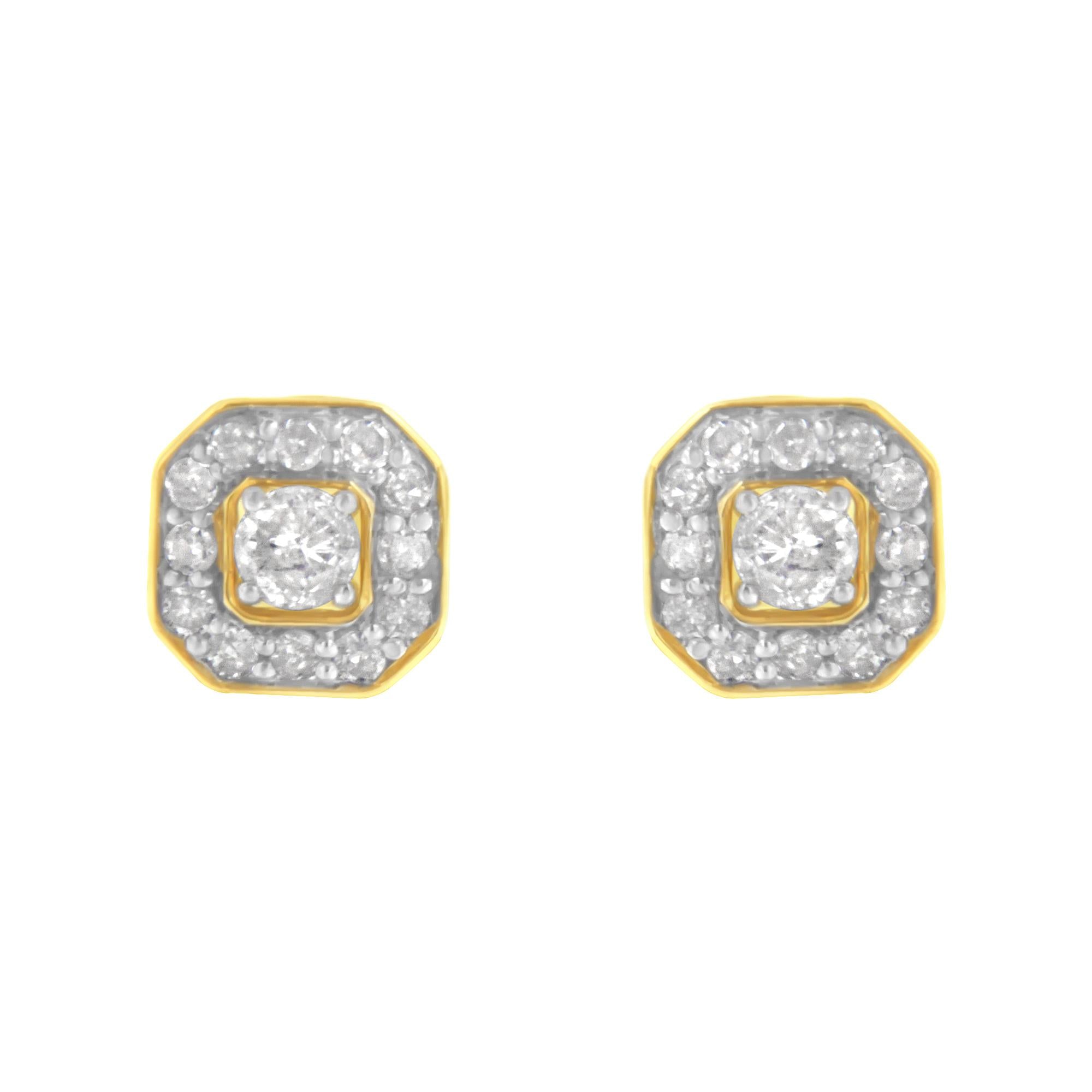 2 Micron 10KT Yellow Gold Plated Sterling Silver Diamond Square Stud Earrings (1/2 cttw, J-K Color, I2-3 Clarity)