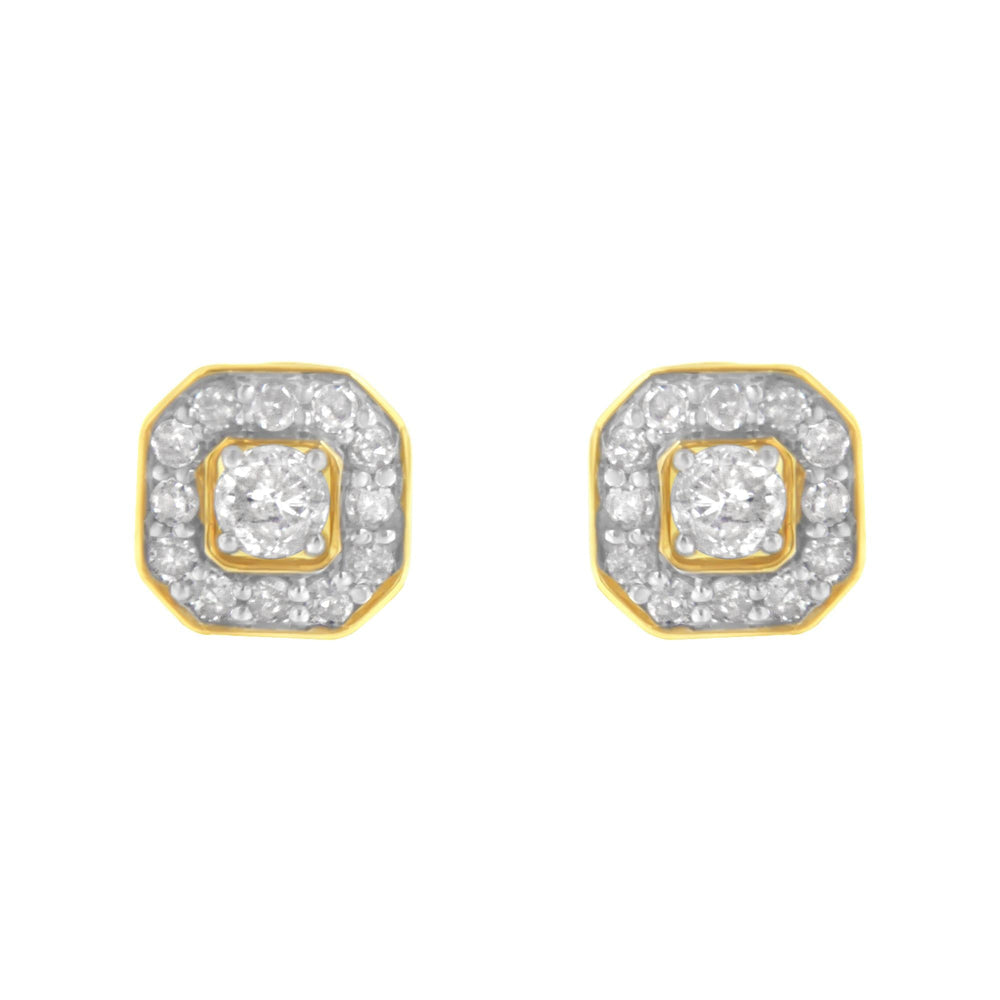 2 Micron 10KT Yellow Gold Plated Sterling Silver Diamond Square Stud Earrings (1/2 cttw, J-K Color, I2-3 Clarity)