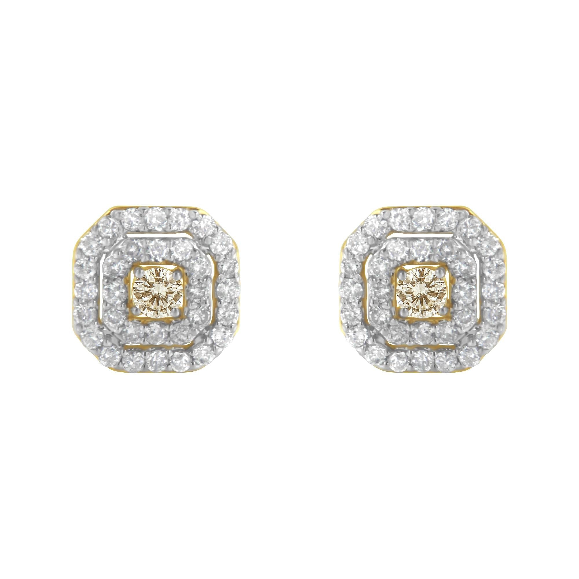 2 Micron 10KT Yellow Gold Plated Sterling Silver Diamond Square Stud Earrings (1 cttw, J-K Color, I2-I3 Clarity)