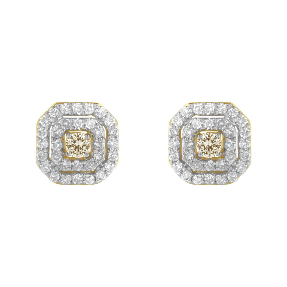 2 Micron 10KT Yellow Gold Plated Sterling Silver Diamond Square Stud Earrings (1 cttw, J-K Color, I2-I3 Clarity)