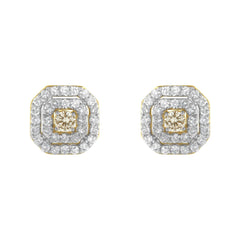 2 Micron 10KT Yellow Gold Plated Sterling Silver Diamond Square Stud Earrings (1 cttw, J-K Color, I2-I3 Clarity)