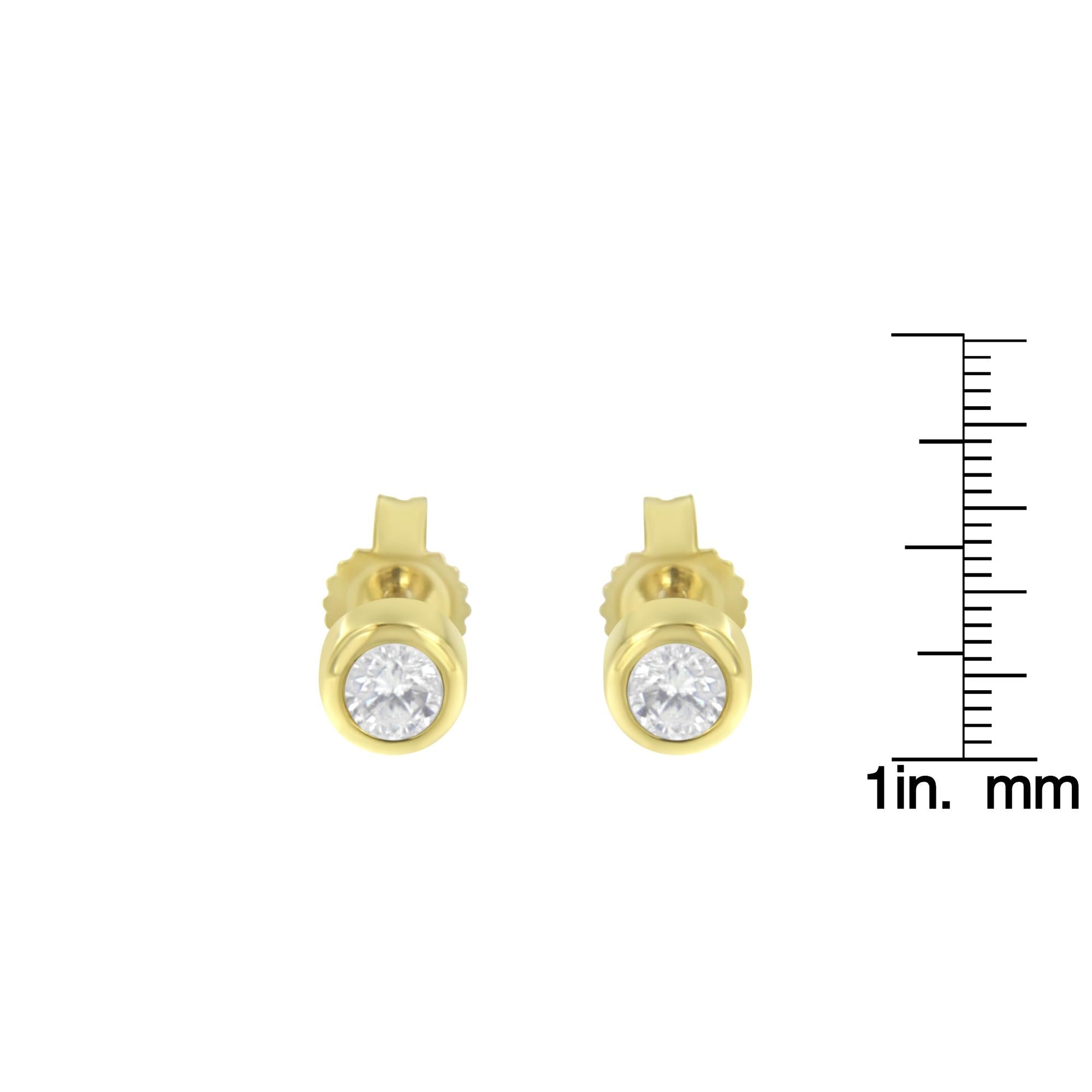 10K Gold 1/5 Cttw Round Brilliant-Cut Near Colorless Diamond Bezel-Set Stud Earrings (H-I Color, I1-I2 Clarity)