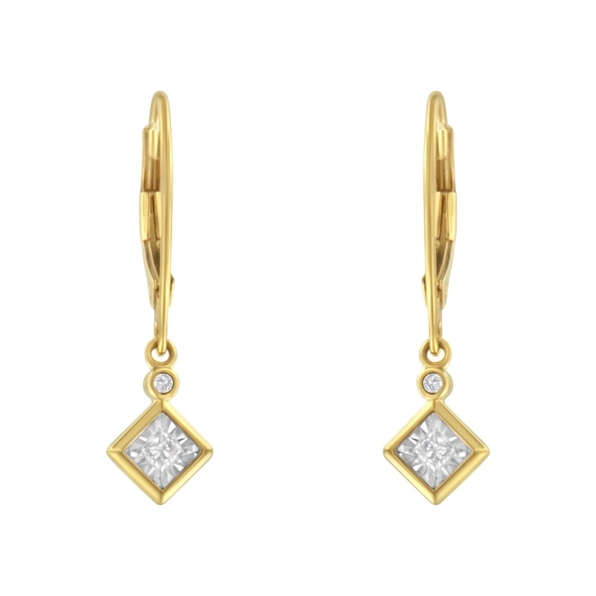 2 Micron 14K Yellow Gold Plating Diamond Dangle Earrings ( 1/3 cttw, J-K Color, I1-I2 Clarity)