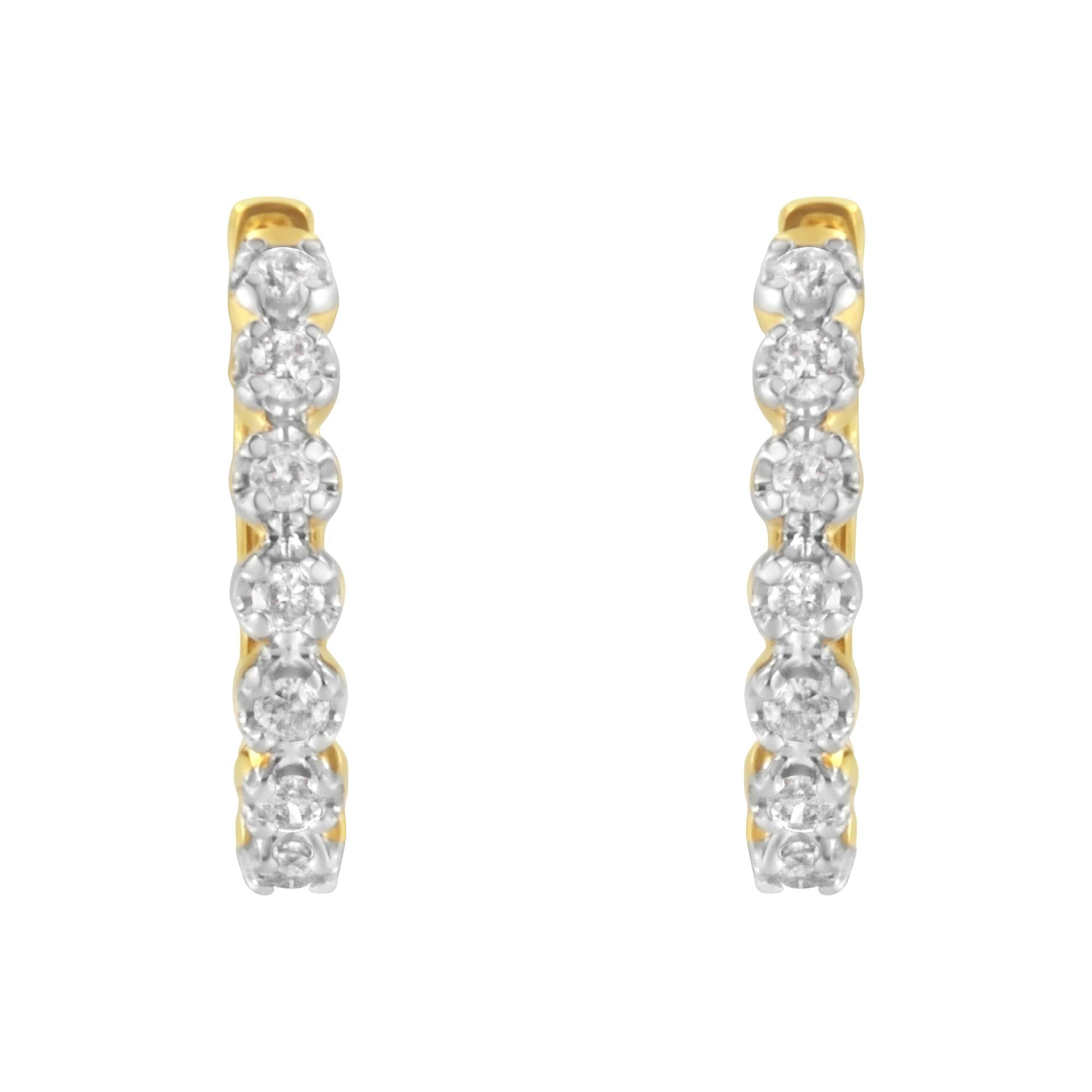 10KT Yellow Gold Diamond Huggy Hoop Earrings (1/2 cttw, J-K Color, I2-I3 Clarity)