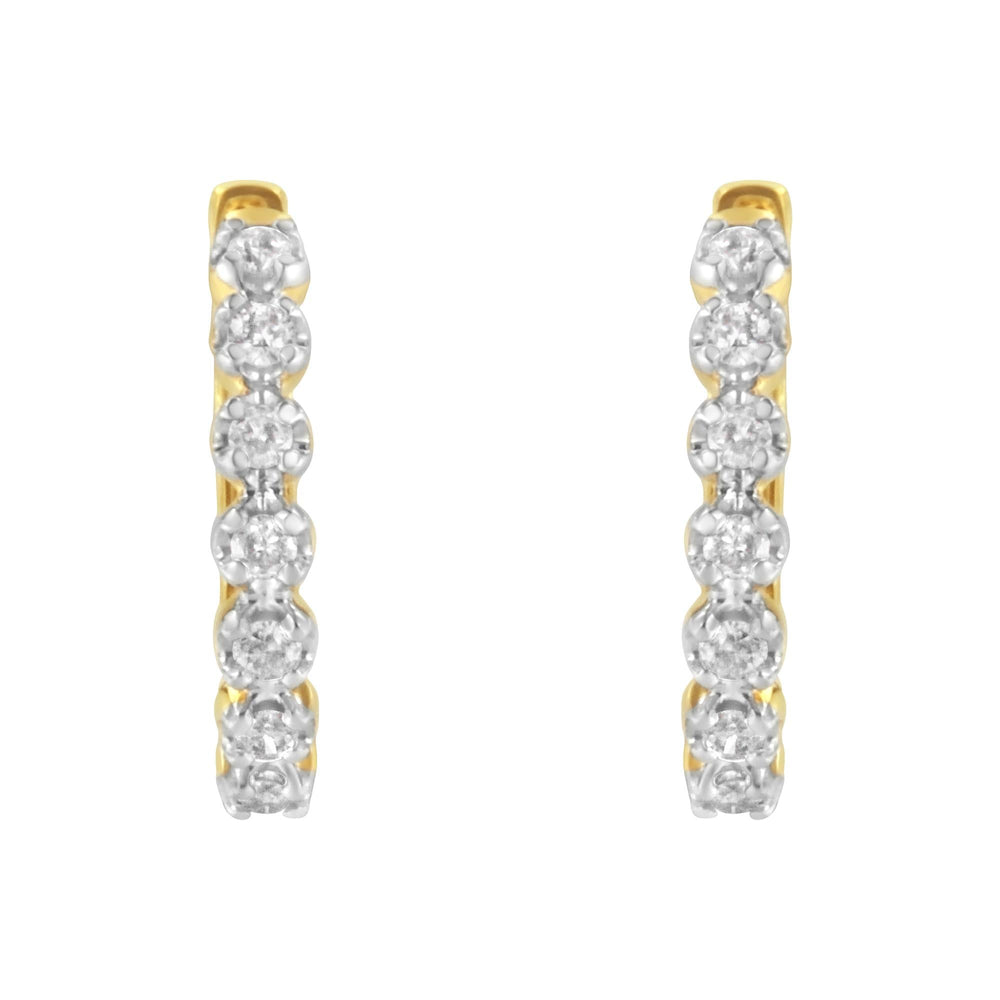 10KT Yellow Gold Diamond Huggy Hoop Earrings (1/2 cttw, J-K Color, I2-I3 Clarity)