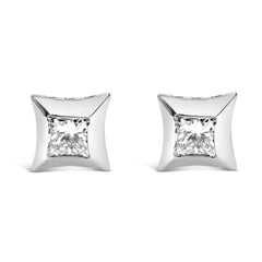 10K White Gold 1/2 Cttw Invisible Set Princess-Cut Diamond Stud Earrings (H-I Color, SI2-I1 Clarity)