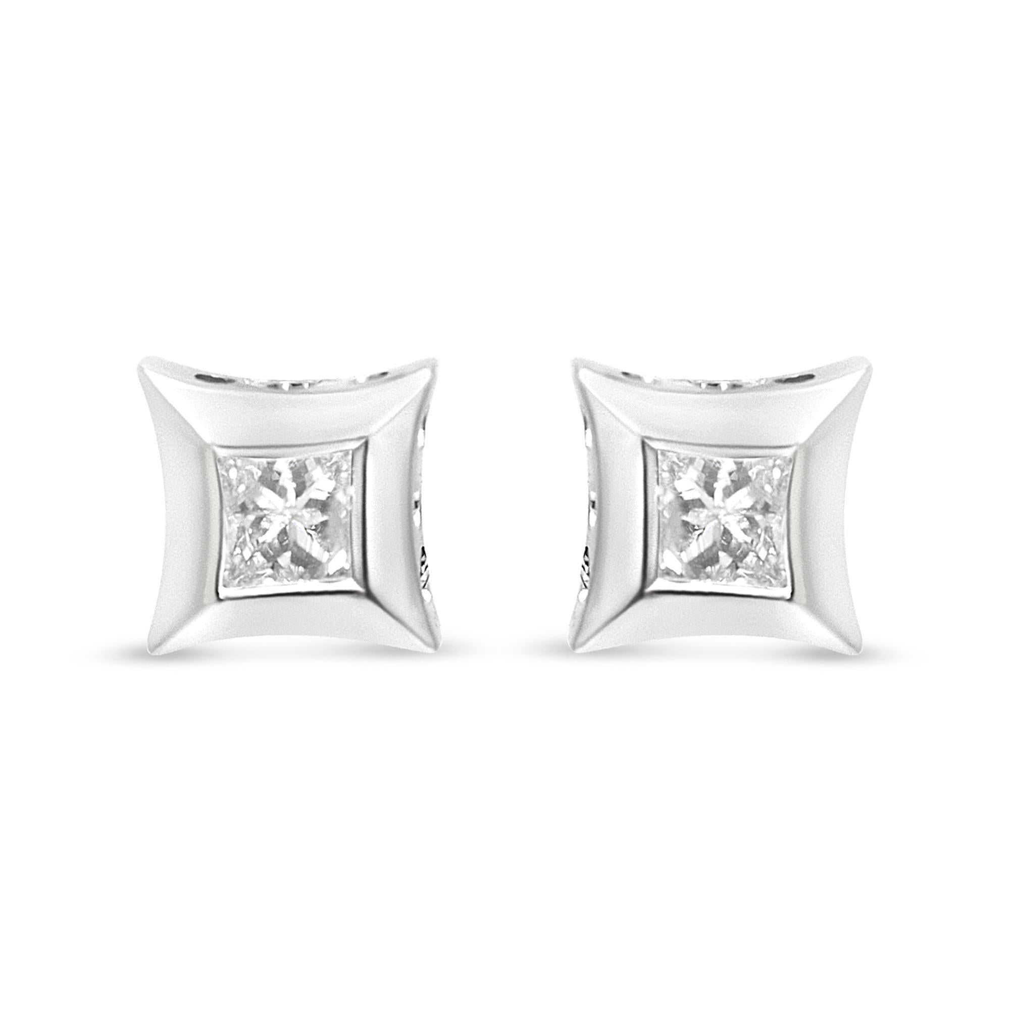 10K White Gold 1/3 Cttw Invisible Set Style Princess-Cut Diamond Stud Earrings (H-I Color, SI2-I1 Clarity)