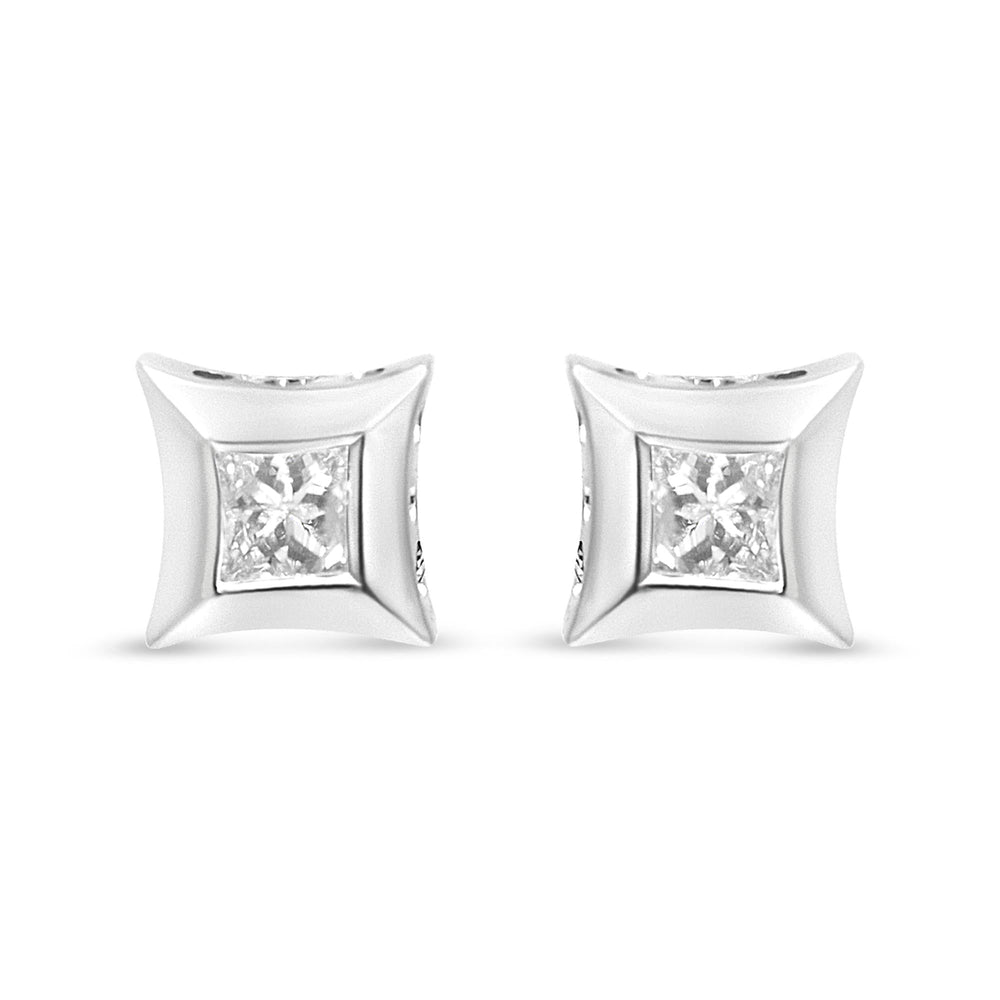 10K White Gold 1/3 Cttw Invisible Set Style Princess-Cut Diamond Stud Earrings (H-I Color, SI2-I1 Clarity)
