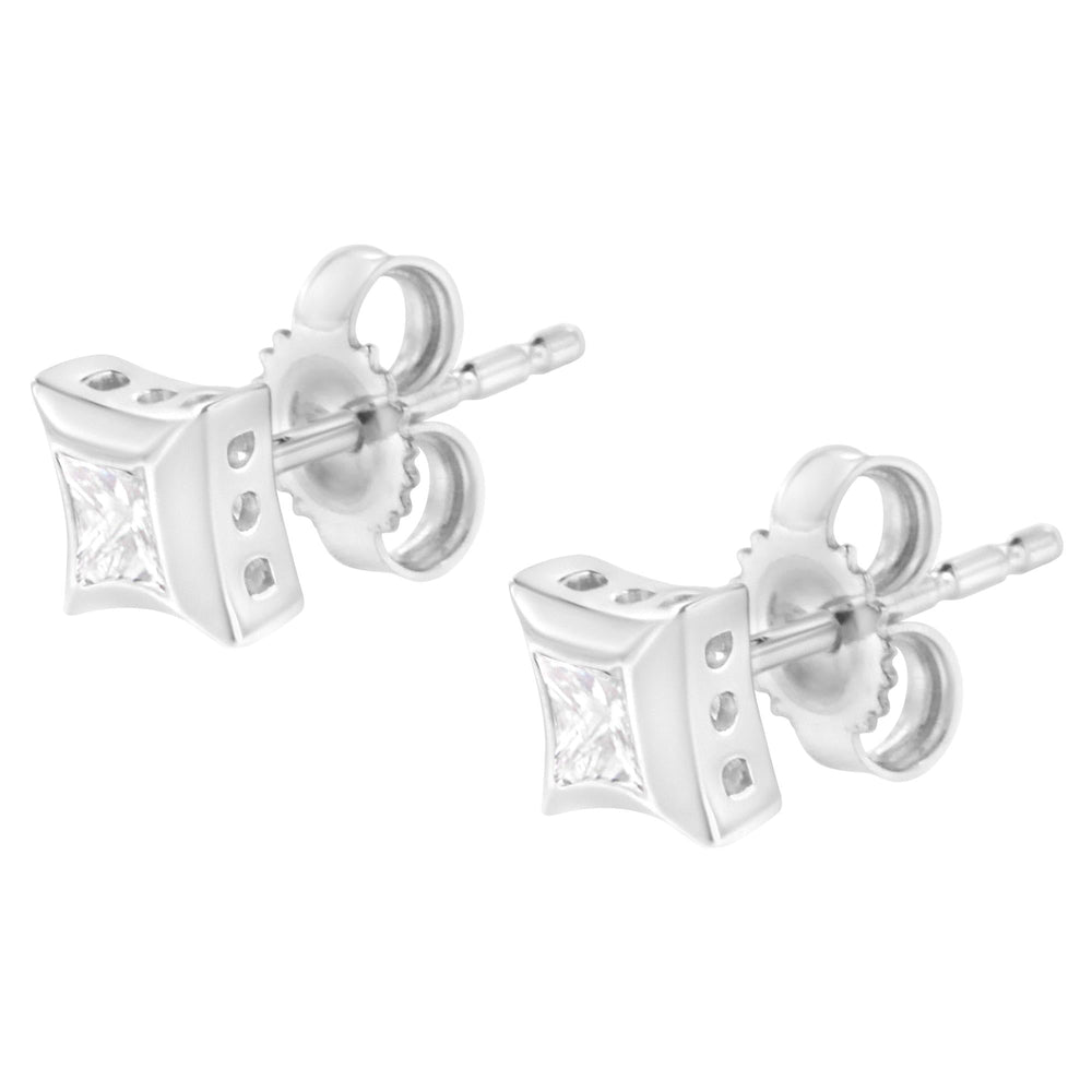 Sterling Silver 1/3 Cttw Princess Cut Diamond Square Stud Earrings
