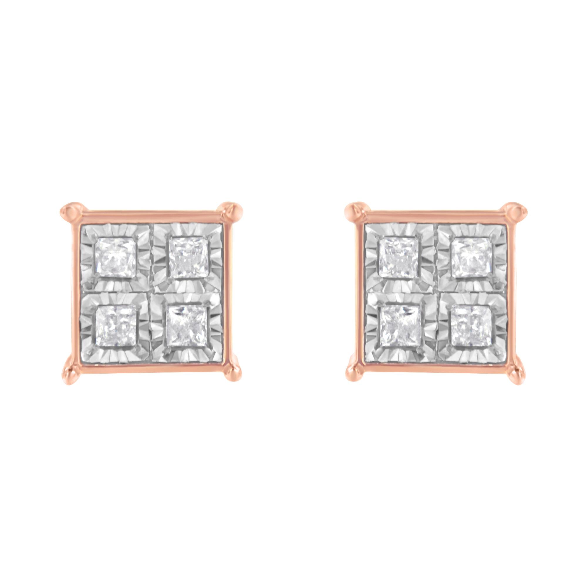 Rose Gold Plated Sterling Silver Diamond Composite Stud Earrings (3/4 cttw, J-K Color, I1-I2 Clarity)