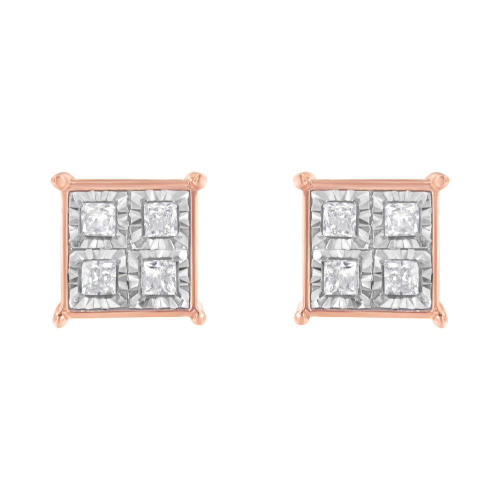 Rose Gold Plated Sterling Silver Diamond Composite Stud Earrings (3/4 cttw, J-K Color, I1-I2 Clarity)