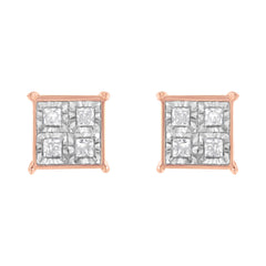 Rose Gold Plated Sterling Silver Diamond Composite Stud Earrings (3/4 cttw, J-K Color, I1-I2 Clarity)