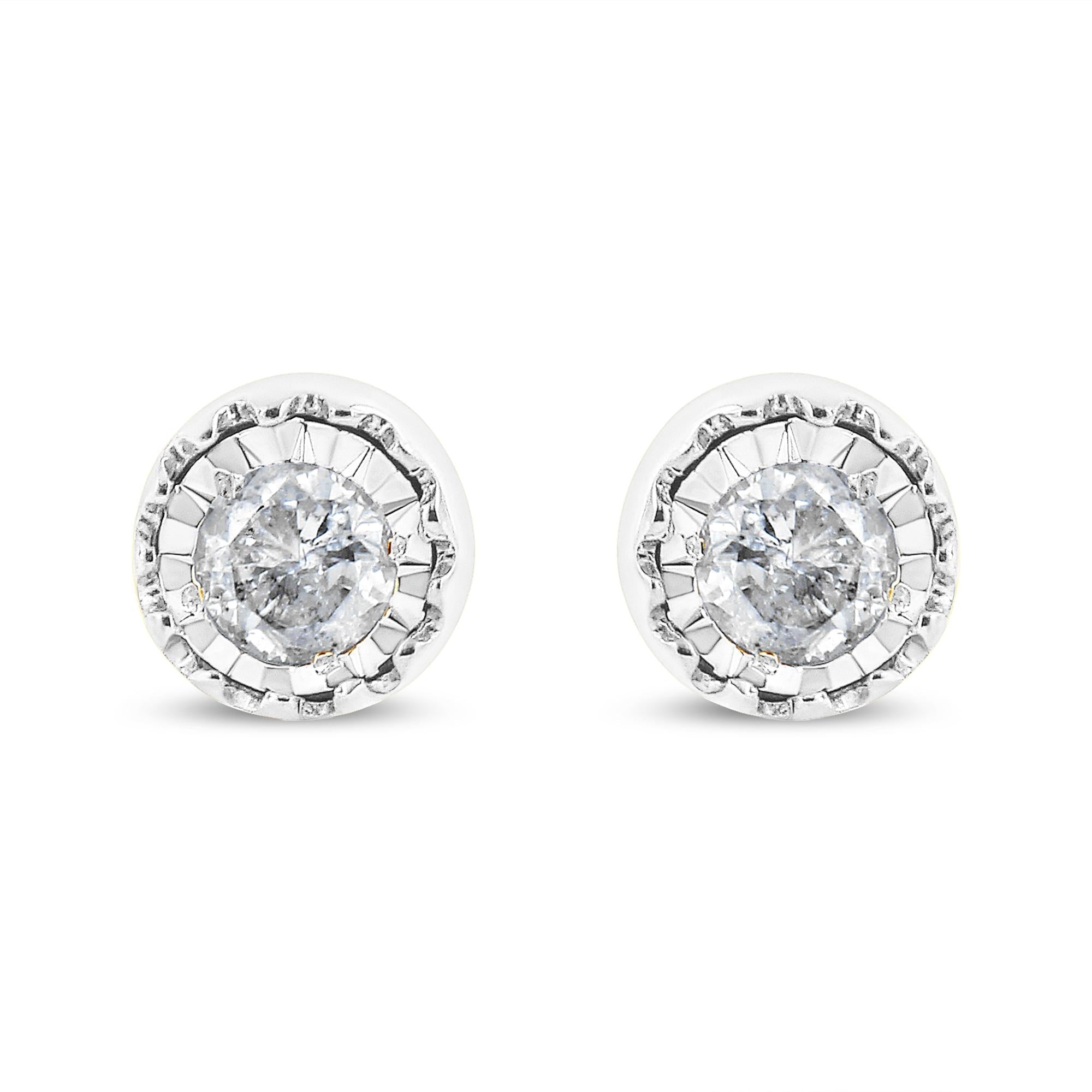 .925 Sterling Silver 3/8 Cttw Solitaire Diamond Miracle Set Stud Earrings (J-K Color, I3 Clarity)