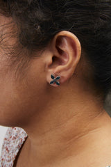 .925 Sterling Silver 1/3 Cttw Blue Diamond Floral Earrings