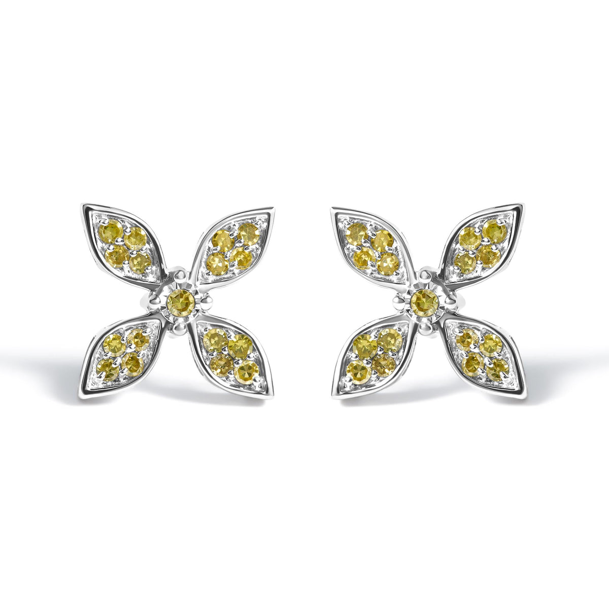 Sterling Silver Yellow Treated Diamond Accent Floral Stud Earrings