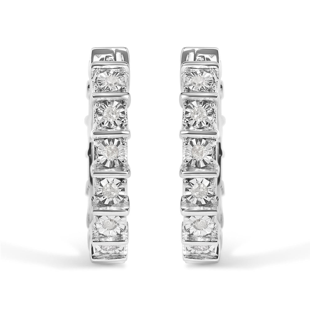 .925 Sterling Silver 1/2 Cttw Diamond Bar and Plate Eternity Hoop Earrings (I-J Color, I3 Clarity)