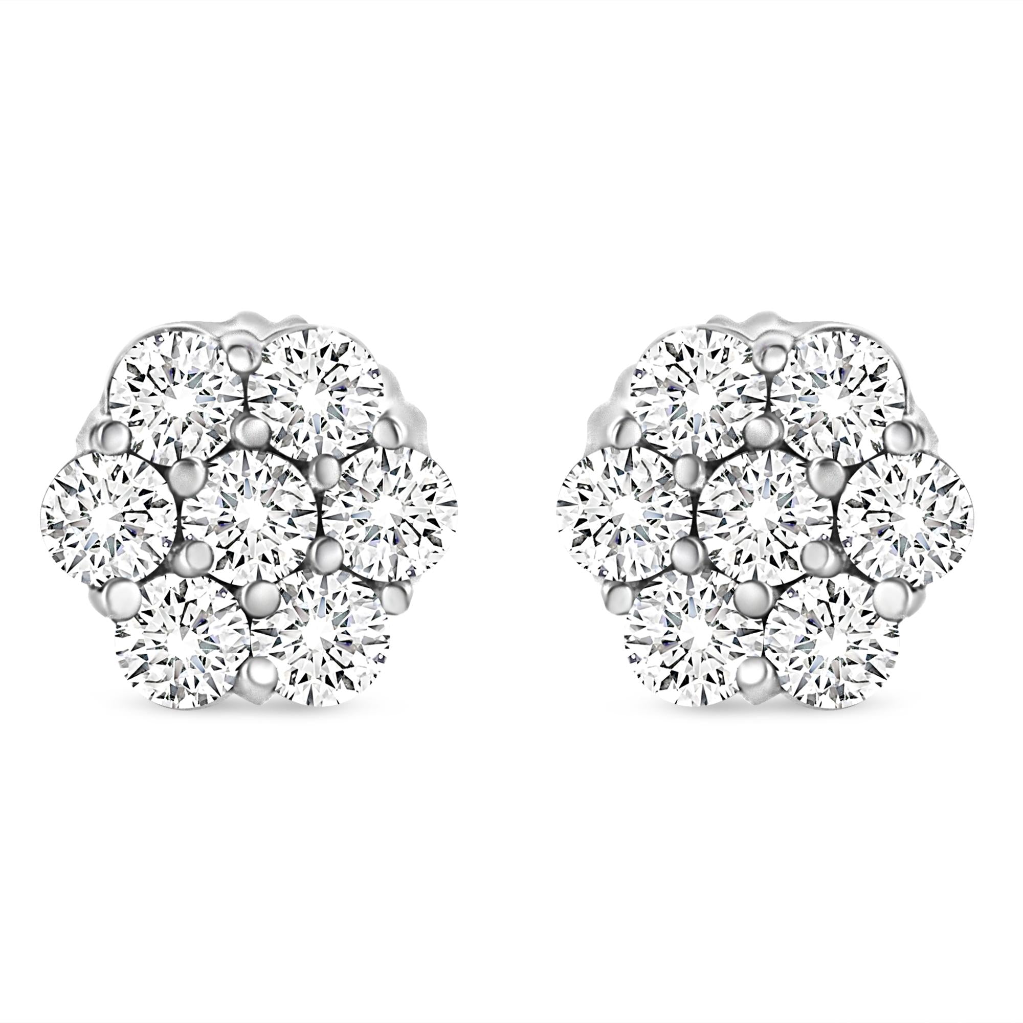 14K White Gold 1/3 Cttw Floral Cluster Diamond Stud Earrings with Screw backs (I-J Color, SI2-I1 Clarity	)