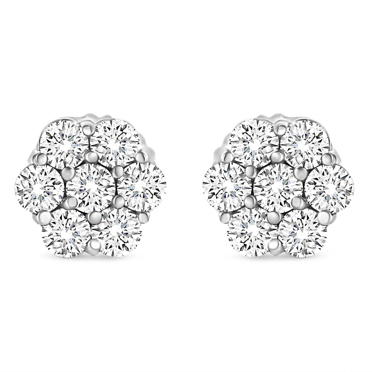 14K White Gold 1/3 Cttw Floral Cluster Diamond Stud Earrings with Screw backs (I-J Color, SI2-I1 Clarity	)