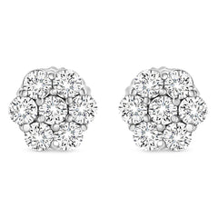 14K White Gold 1/3 Cttw Floral Cluster Diamond Stud Earrings with Screw backs (I-J Color, SI2-I1 Clarity	)