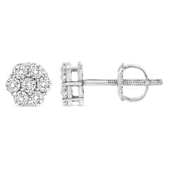 14K White Gold 1/3 Cttw Floral Cluster Diamond Stud Earrings with Screw backs (I-J Color, SI2-I1 Clarity	)