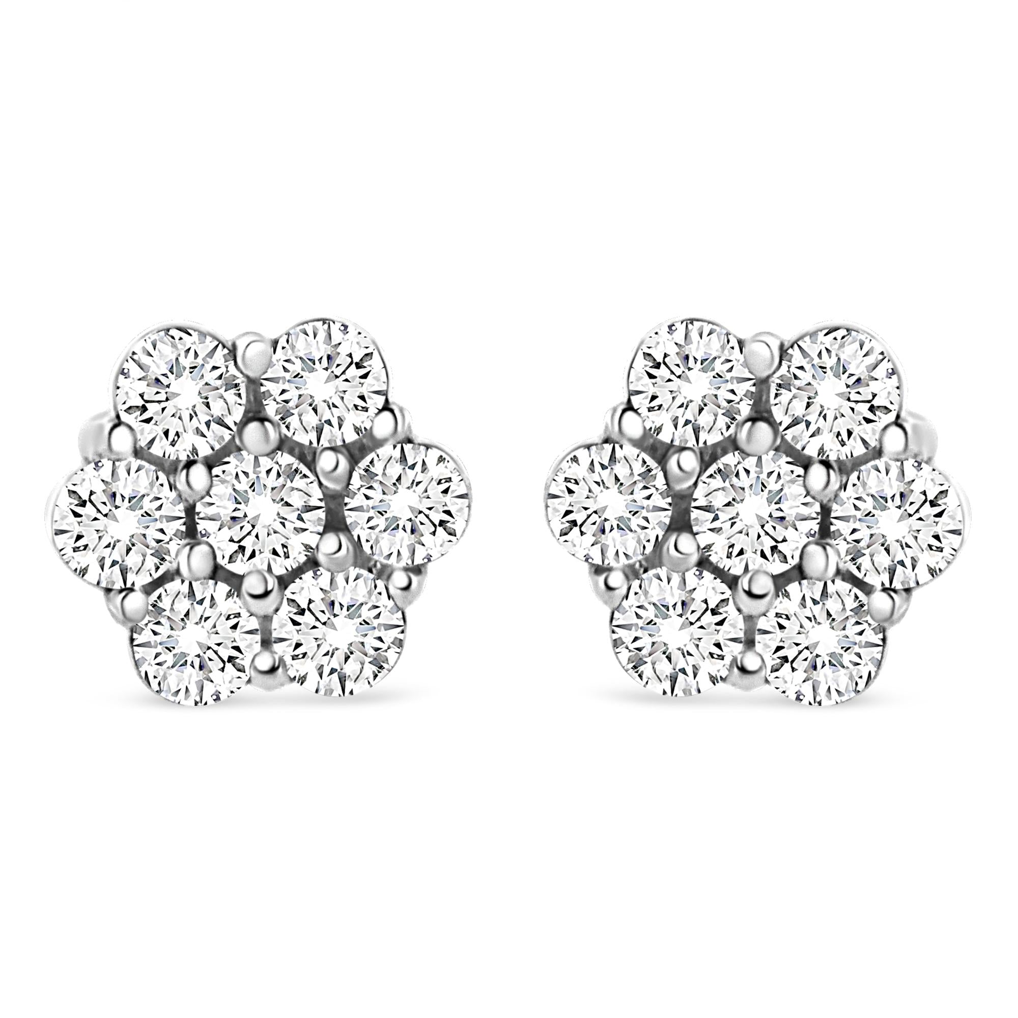 14K White Gold 1/2 cttw Round-Cut Diamond Floral Stud Earrings (I-J Color, SI2-I1 Clarity)