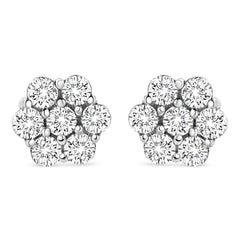 14K White Gold 1/2 cttw Round-Cut Diamond Floral Stud Earrings (I-J Color, SI2-I1 Clarity)