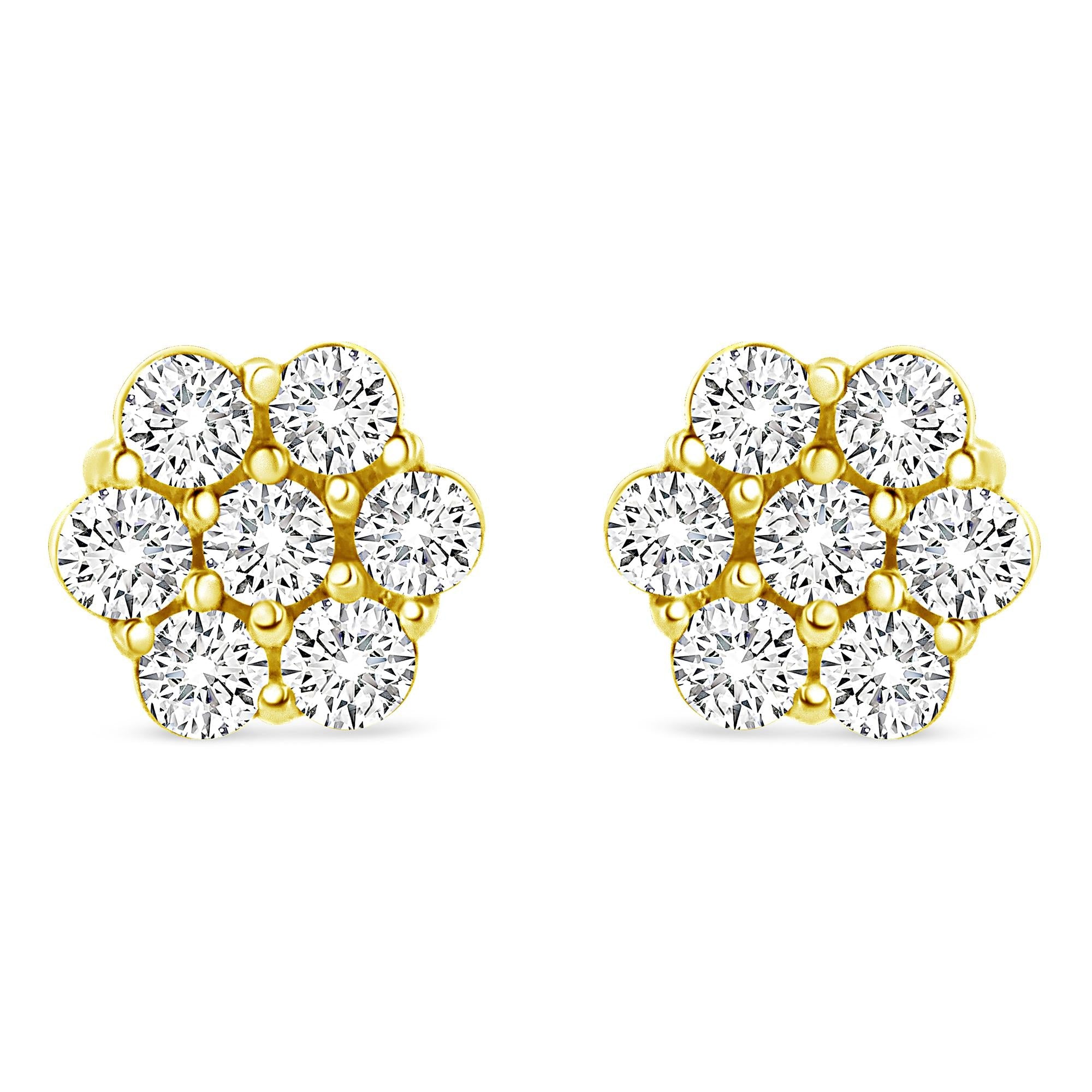 14K Yellow Gold 1/2 Cttw Round Brilliant Cut Diamond Floral Cluster Screwback Stud Earrings (I-J Color, SI2-I1 Clarity)