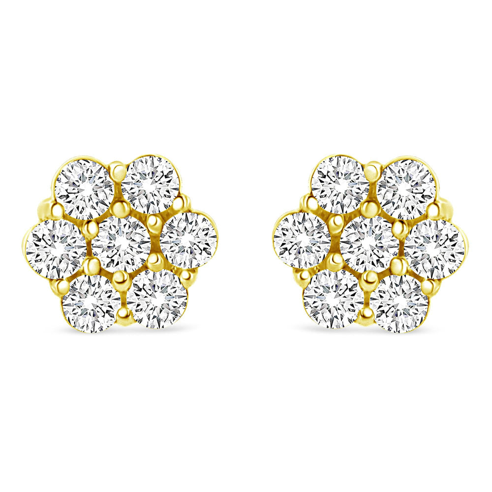 14K Yellow Gold 1/2 Cttw Round Brilliant Cut Diamond Floral Cluster Screwback Stud Earrings (I-J Color, SI2-I1 Clarity)