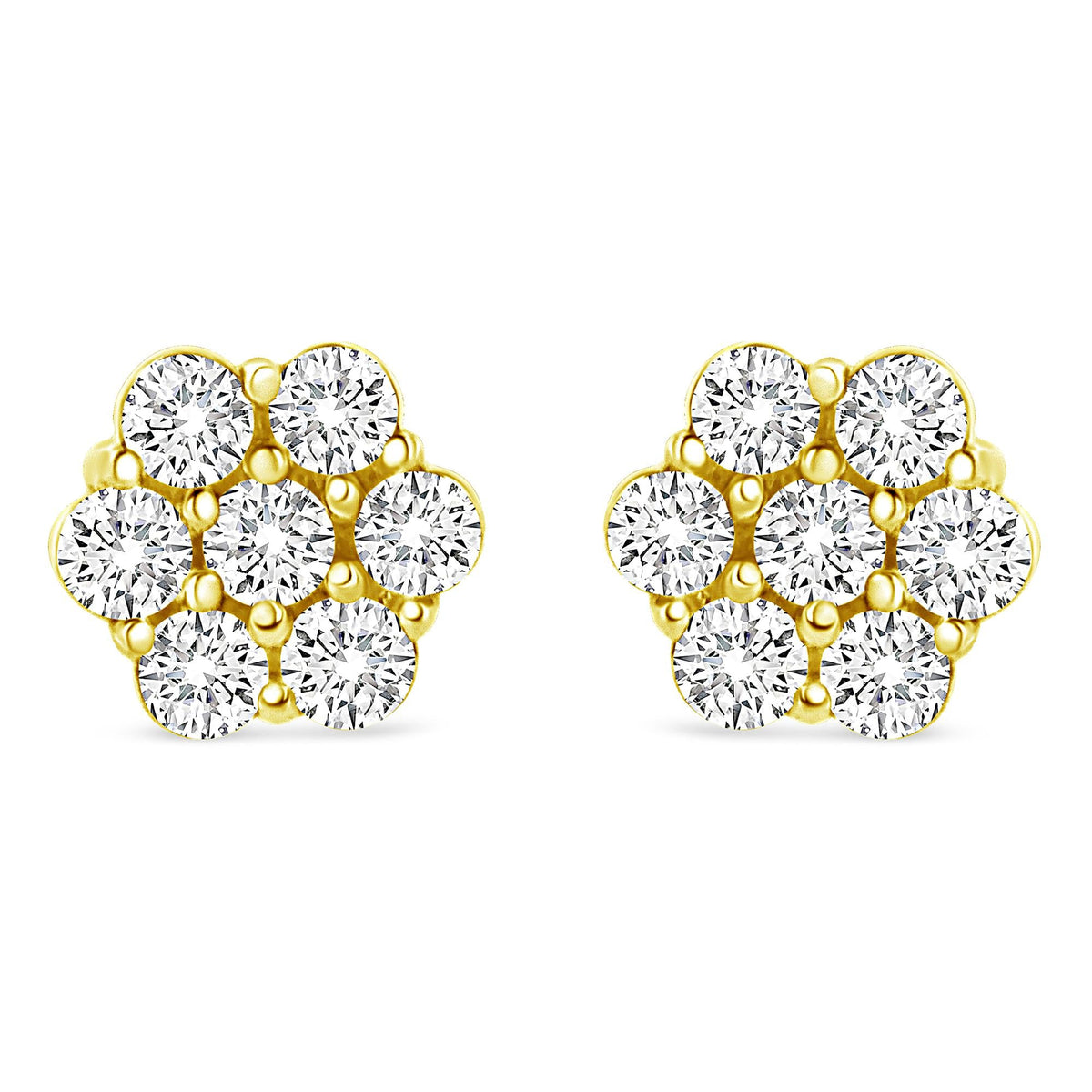 14K Yellow Gold 1/2 Cttw Round Brilliant Cut Diamond Floral Cluster Screwback Stud Earrings (I-J Color, SI2-I1 Clarity)