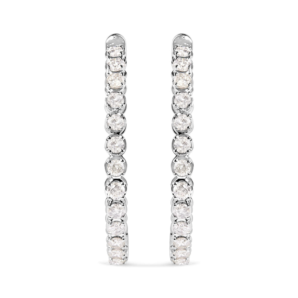 14K White Gold 7.0 Cttw Diamond 1-¾ Inside Out Hinged Leverback Hoop Earrings (I-J Color, I2-I3 Clarity)