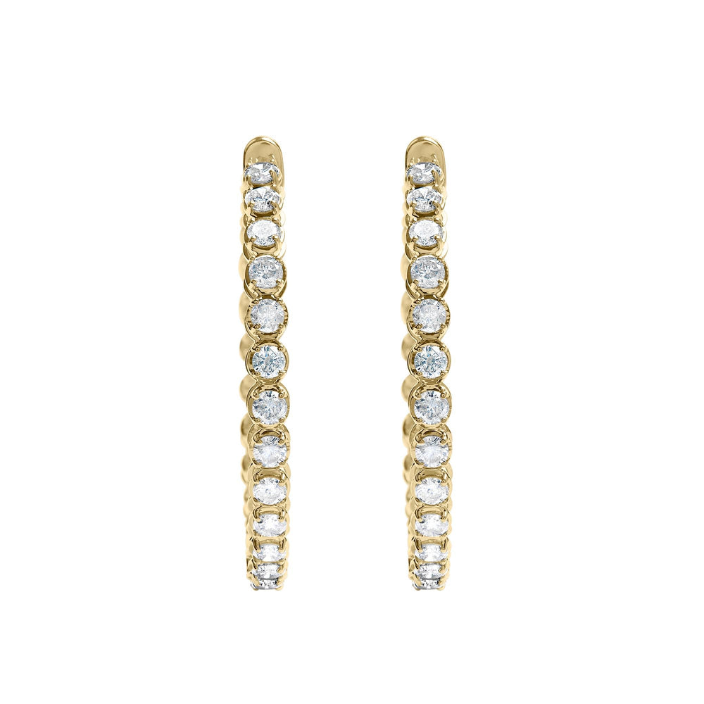 14K Yellow Gold 7.0 Cttw Round Brilliant Cut Diamond 1-¾ Inside Out Hinged Leverback Hoop Earrings (I-J Color, I1-I2 Clarity)