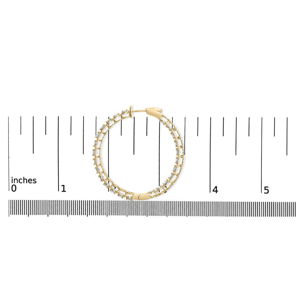 14K Yellow Gold 7.0 Cttw Round Brilliant Cut Diamond 1-¾ Inside Out Hinged Leverback Hoop Earrings (I-J Color, I1-I2 Clarity)