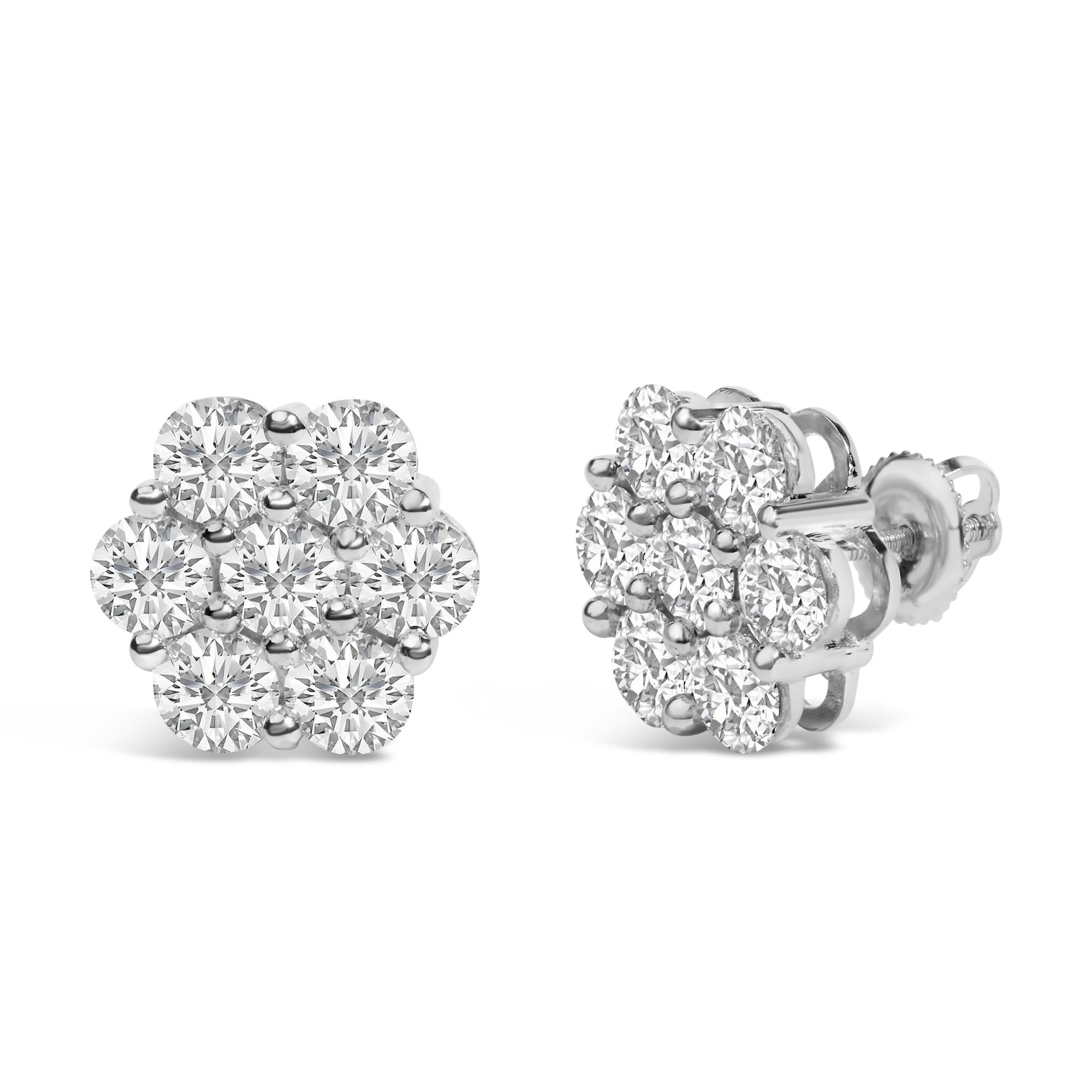 14K White Gold 4 cttw Diamond Flower Earring (H-I Clarity, SI2-I1 Color)