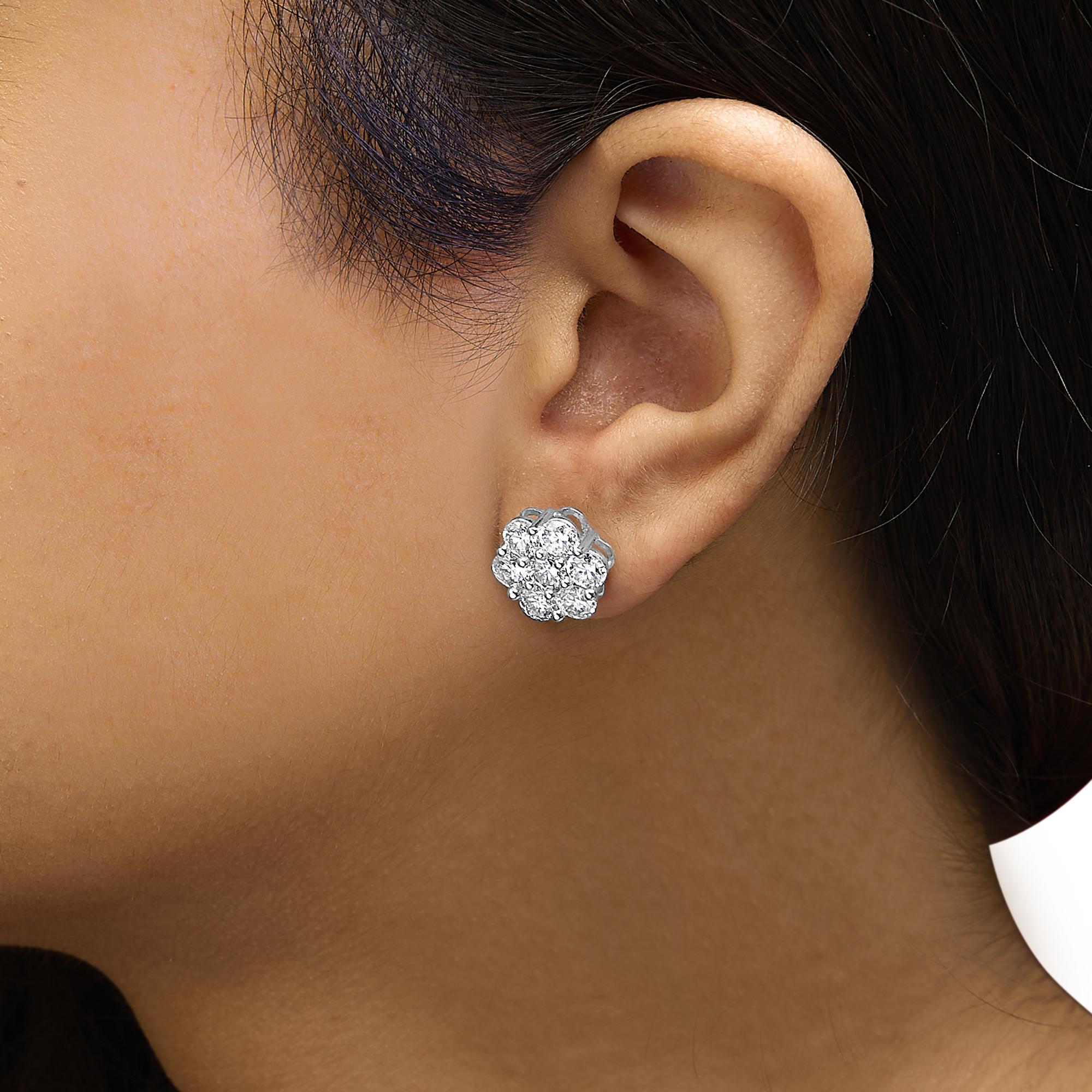 14K White Gold 4 cttw Diamond Flower Earring (H-I Clarity, SI2-I1 Color)