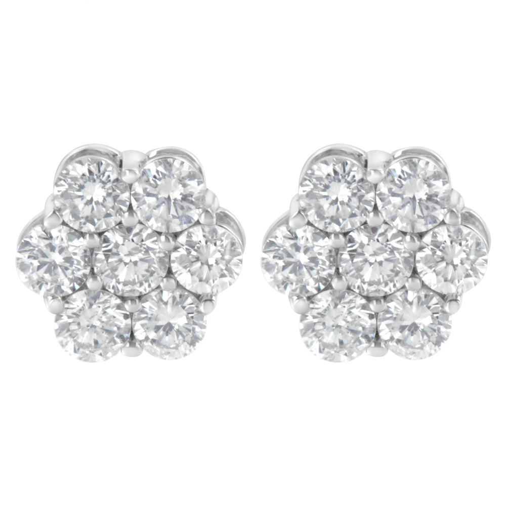 Sterling Silver 2 cttw Floral Composite 7 Stone Diamond Stud Earring (I-J, I1-I2)