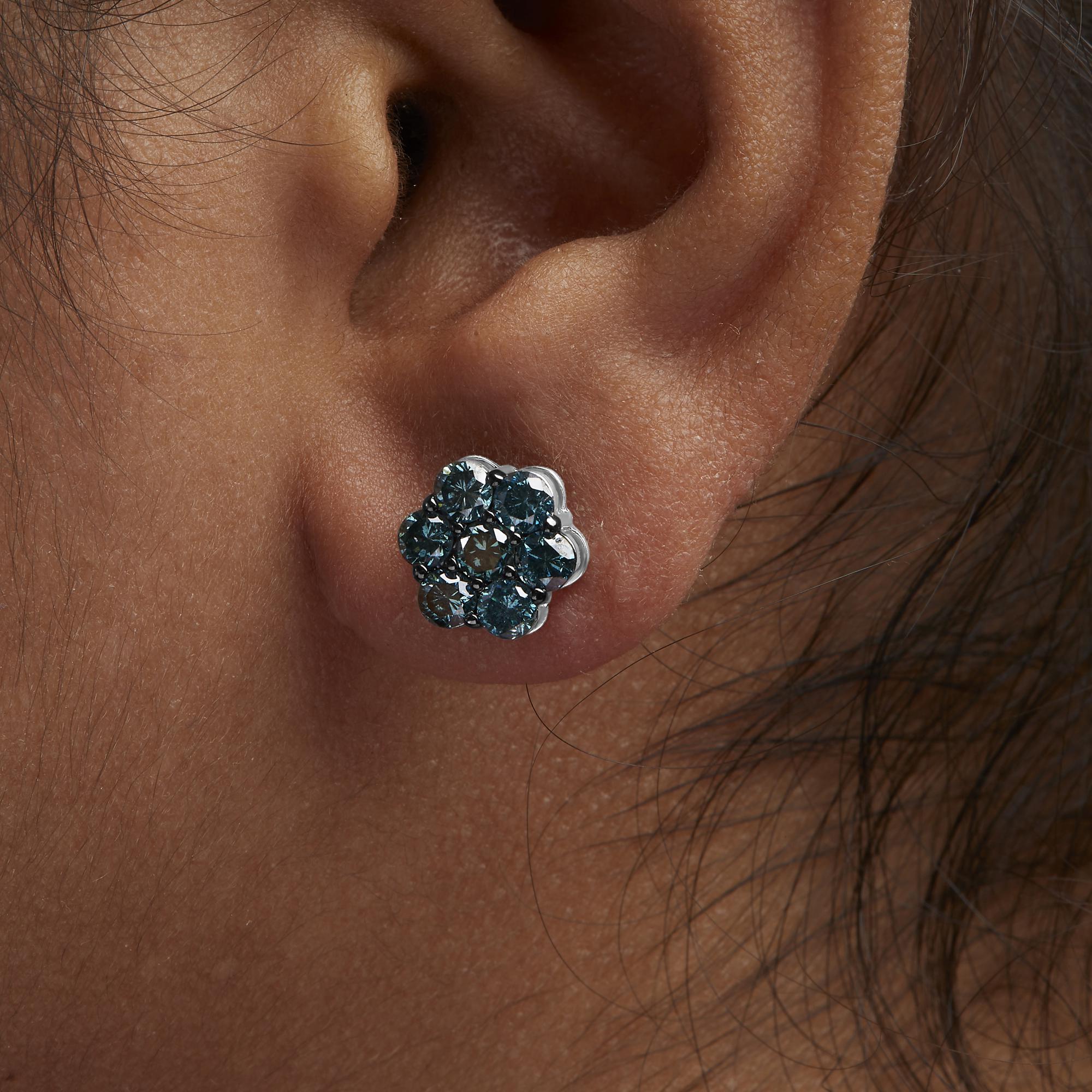 14K White Gold 2.0 Cttw Round Brilliant Cut Diamond Floral Cluster Screwback Stud Earrings (H-I Color, SI2-I1 Clarity)