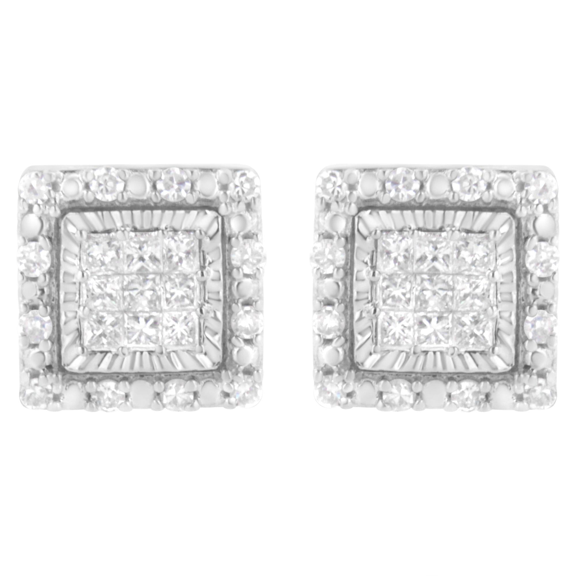 10K White Gold 1/2 cttw Invisible Set Princess-Cut Diamond Square Stud Earring (I-J Color, I1-I2 Clarity)