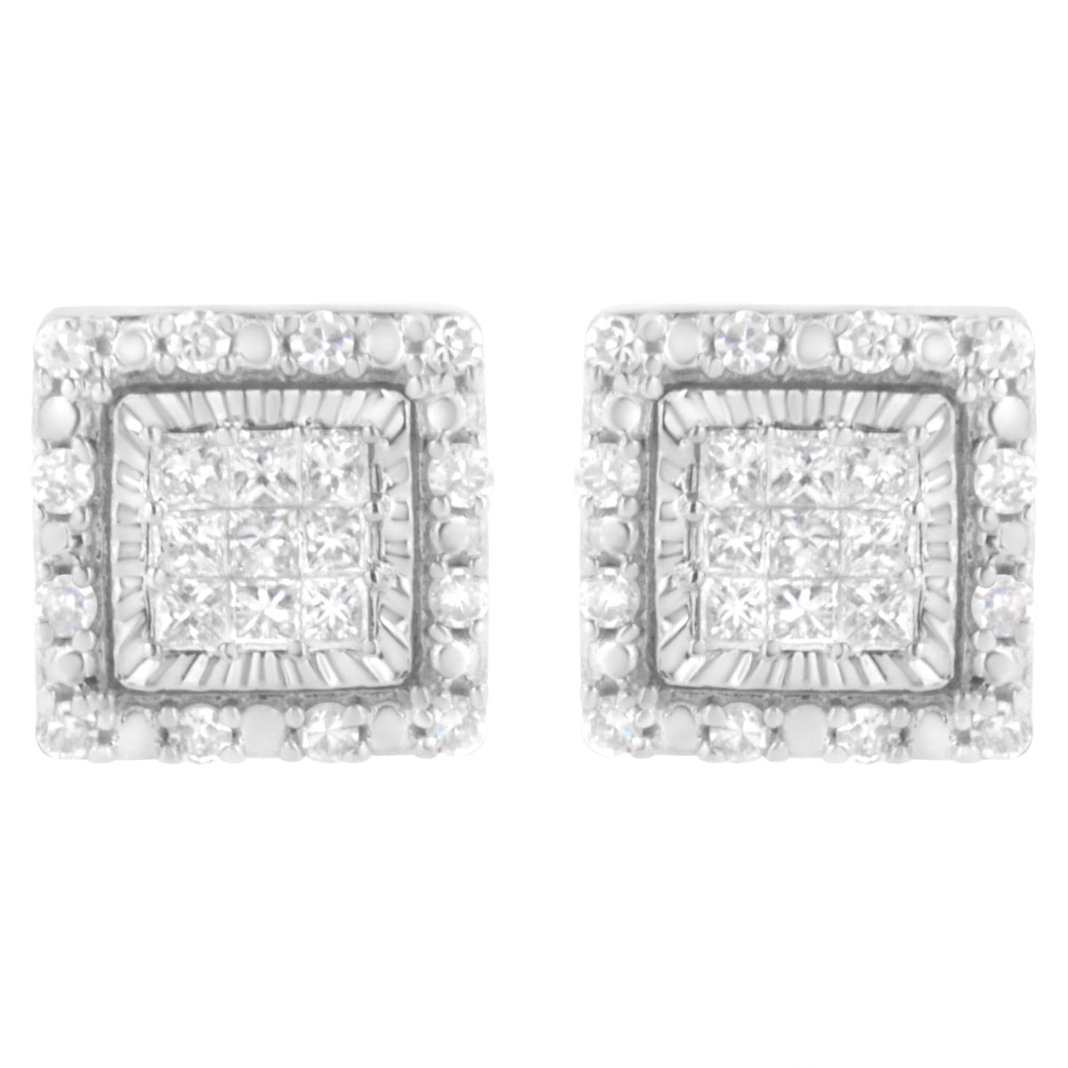 10K White Gold 1/2 cttw Invisible Set Princess-Cut Diamond Square Stud Earring (I-J Color, I1-I2 Clarity)