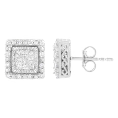 10K White Gold 1/2 cttw Invisible Set Princess-Cut Diamond Square Stud Earring (I-J Color, I1-I2 Clarity)