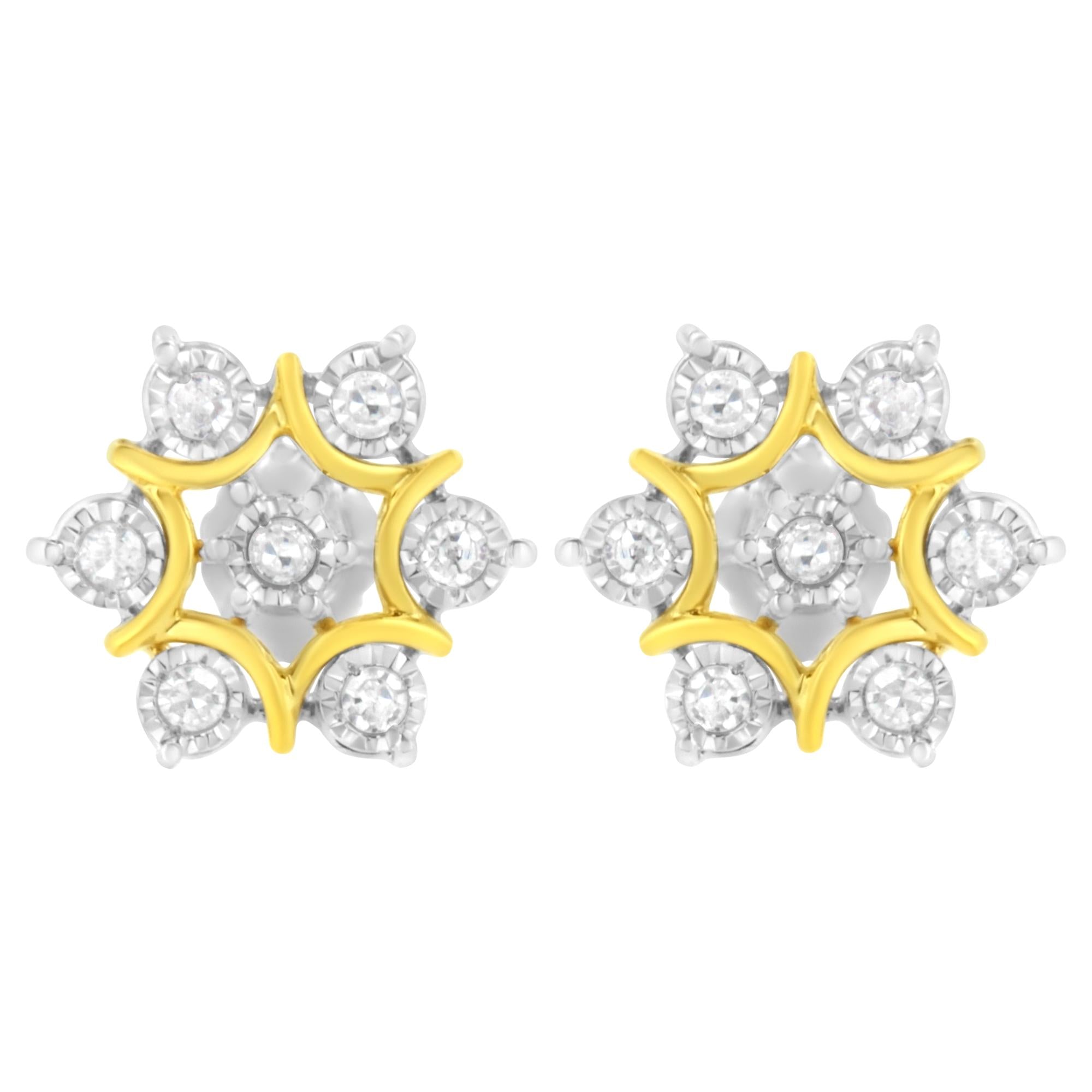 10K Yellow Gold Plated .925 Sterling Silver 1/4 Cttw Miracle Set Round-Cut Diamond Floral Earring (I-J Color, I2-I3 Clarity)