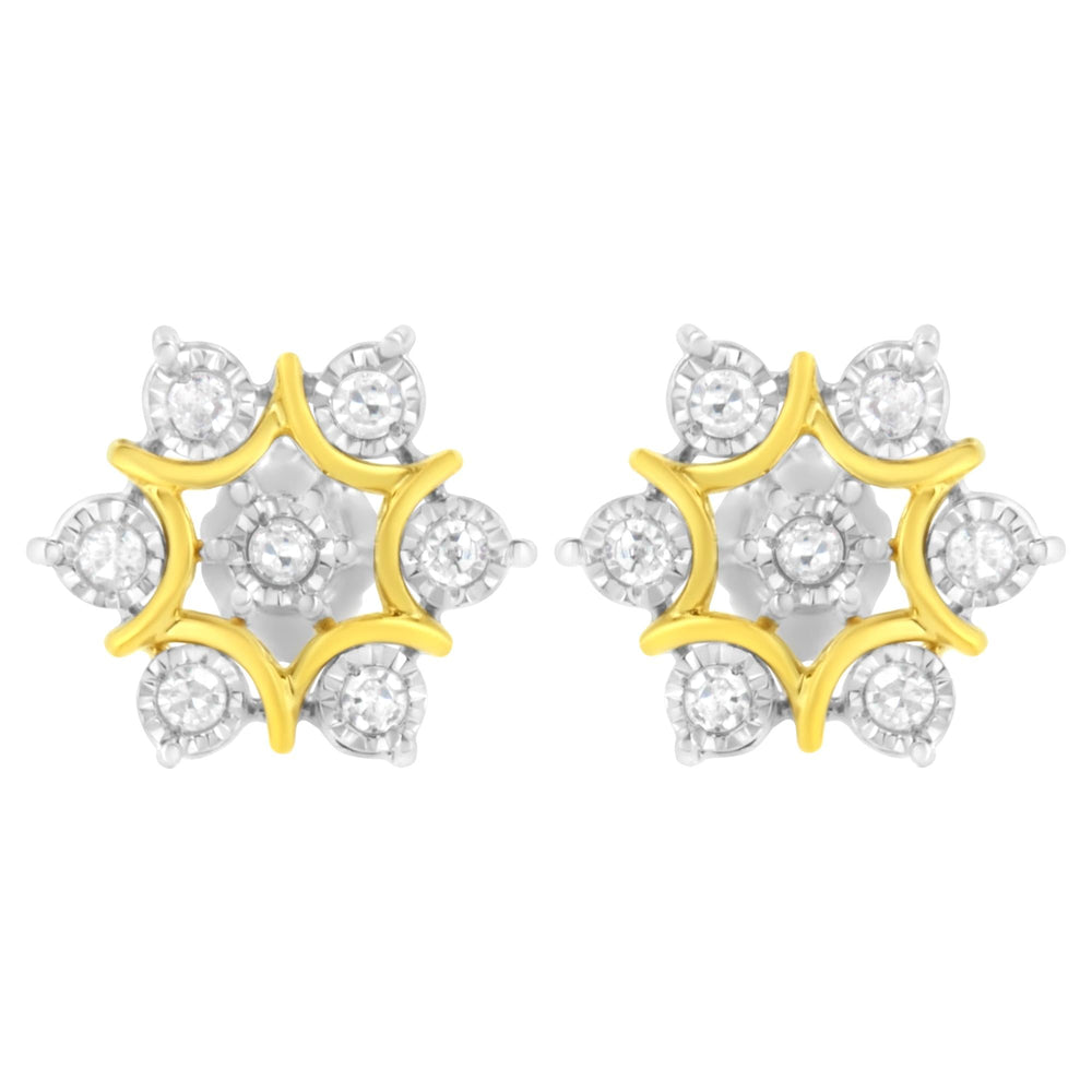 10K Yellow Gold Plated .925 Sterling Silver 1/4 Cttw Miracle Set Round-Cut Diamond Floral Earring (I-J Color, I2-I3 Clarity)