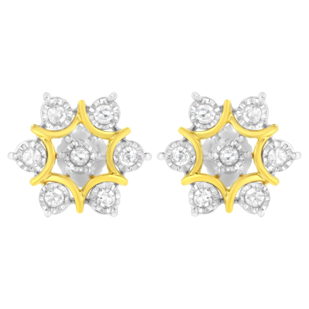 10K Yellow Gold Plated .925 Sterling Silver 1/4 Cttw Miracle Set Round-Cut Diamond Floral Earring (I-J Color, I2-I3 Clarity)