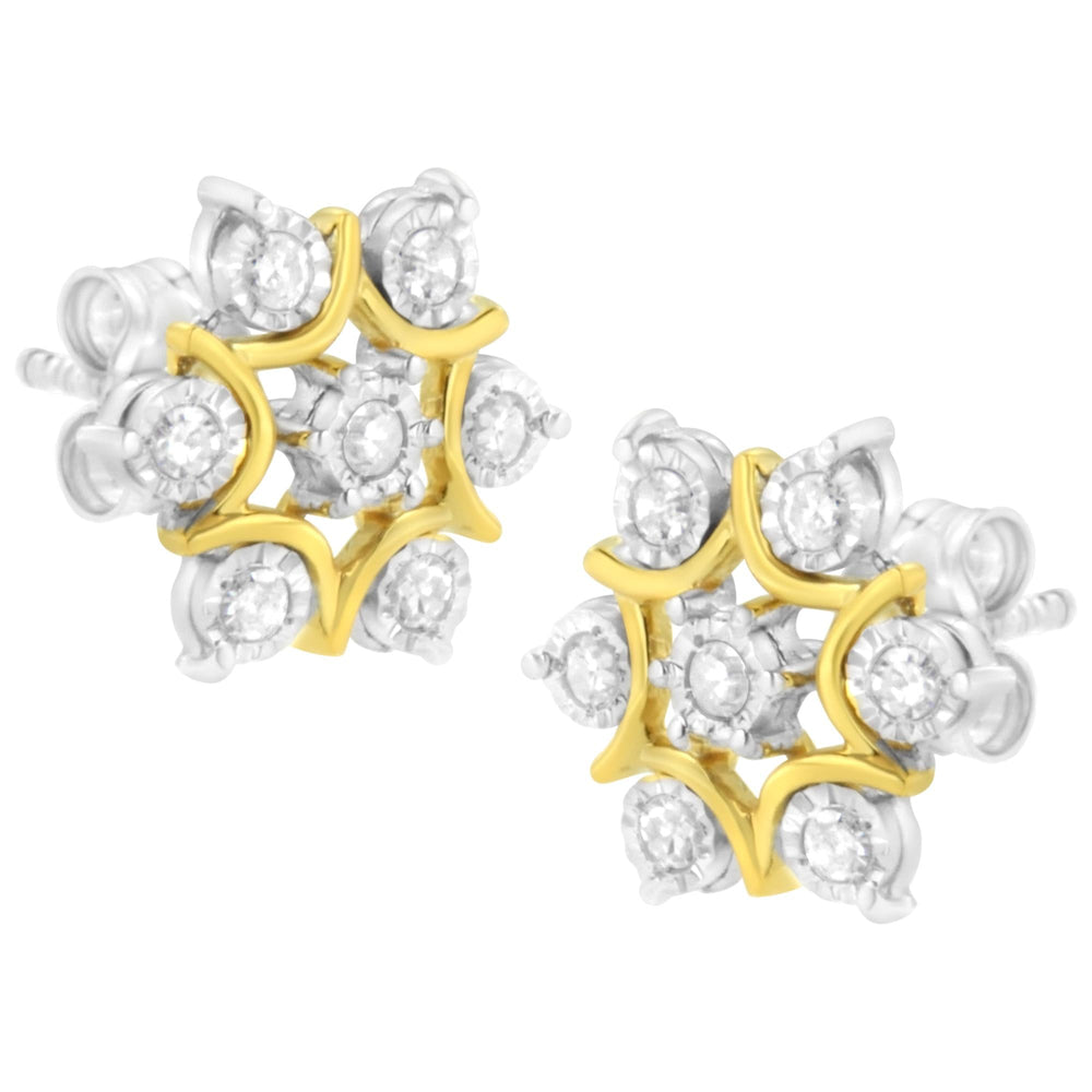 10K Yellow Gold Plated .925 Sterling Silver 1/4 Cttw Miracle Set Round-Cut Diamond Floral Earring (I-J Color, I2-I3 Clarity)