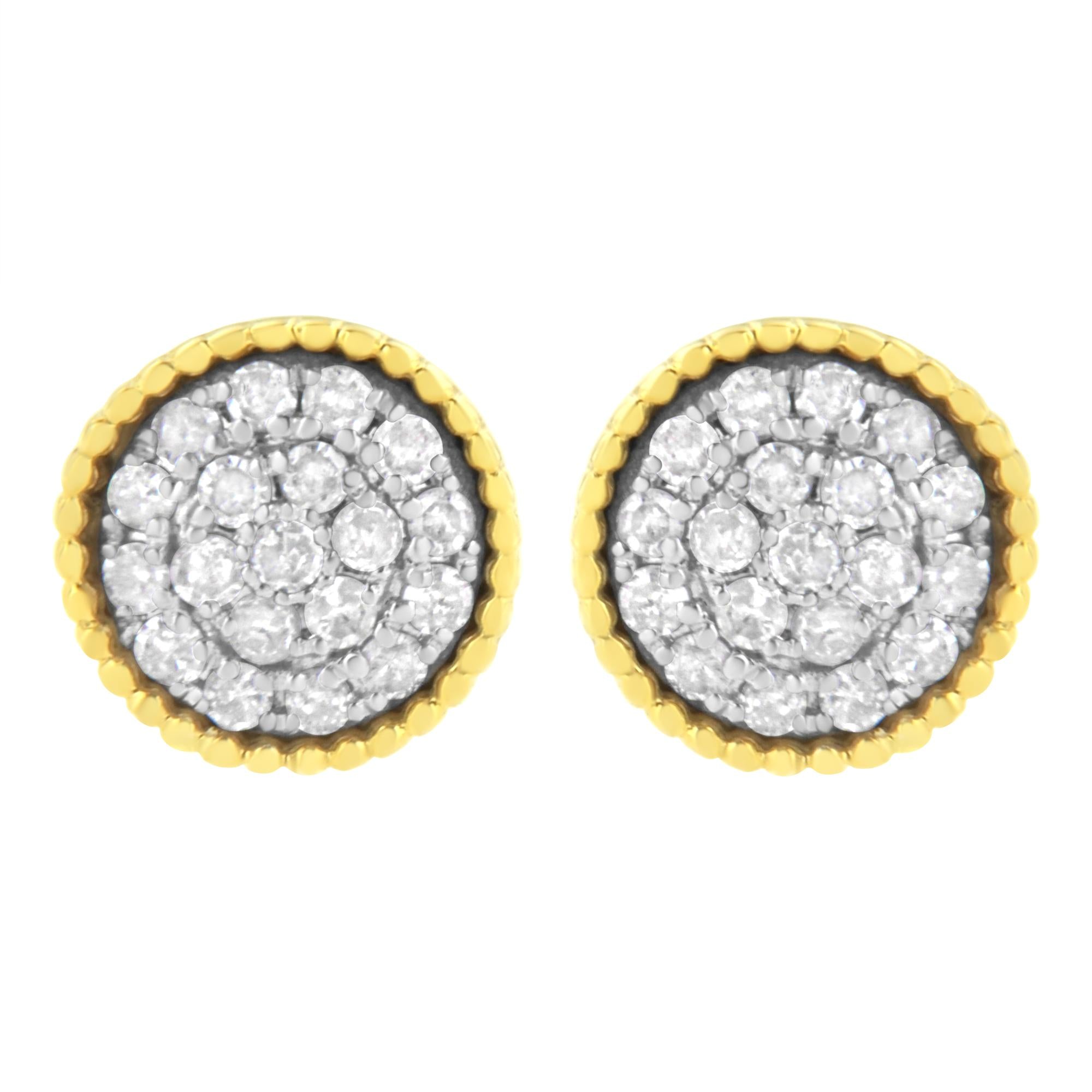10K Yellow Gold Plated .925 Sterling Silver 1/2 cttw Diamond Floral Cluster Milgrained Stud Earring (I-J Color, I2-I3 Clarity)