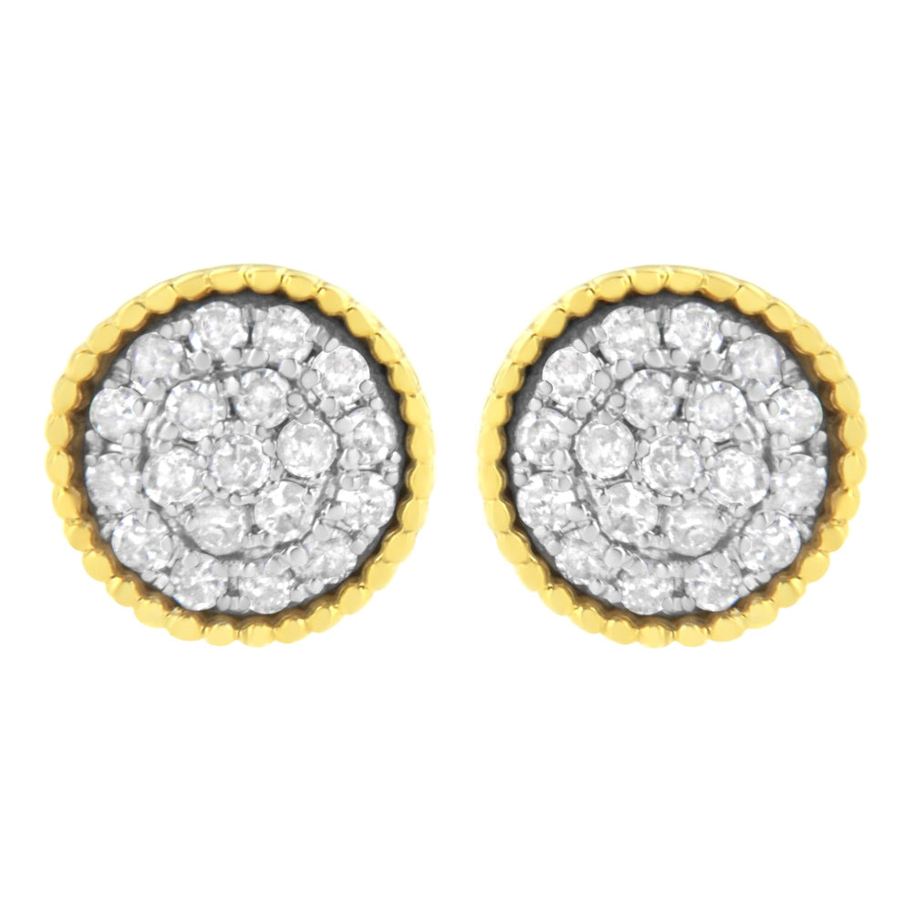 10K Yellow Gold Plated .925 Sterling Silver 1/2 cttw Diamond Floral Cluster Milgrained Stud Earring (I-J Color, I2-I3 Clarity)