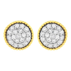 10K Yellow Gold Plated .925 Sterling Silver 1/2 cttw Diamond Floral Cluster Milgrained Stud Earring (I-J Color, I2-I3 Clarity)
