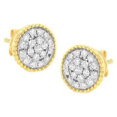 10K Yellow Gold Plated .925 Sterling Silver 1/2 cttw Diamond Floral Cluster Milgrained Stud Earring (I-J Color, I2-I3 Clarity)