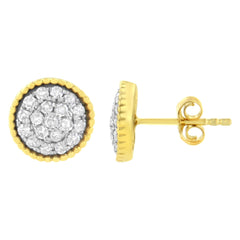 10K Yellow Gold Plated .925 Sterling Silver 1/2 cttw Diamond Floral Cluster Milgrained Stud Earring (I-J Color, I2-I3 Clarity)